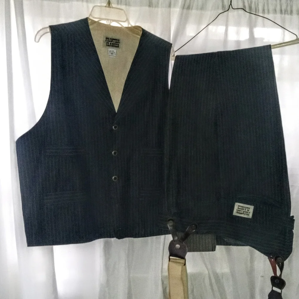 Navy Frontier Classics Pinstripe Vest, Trousers, and Suspenders - Picture 1 of 7
